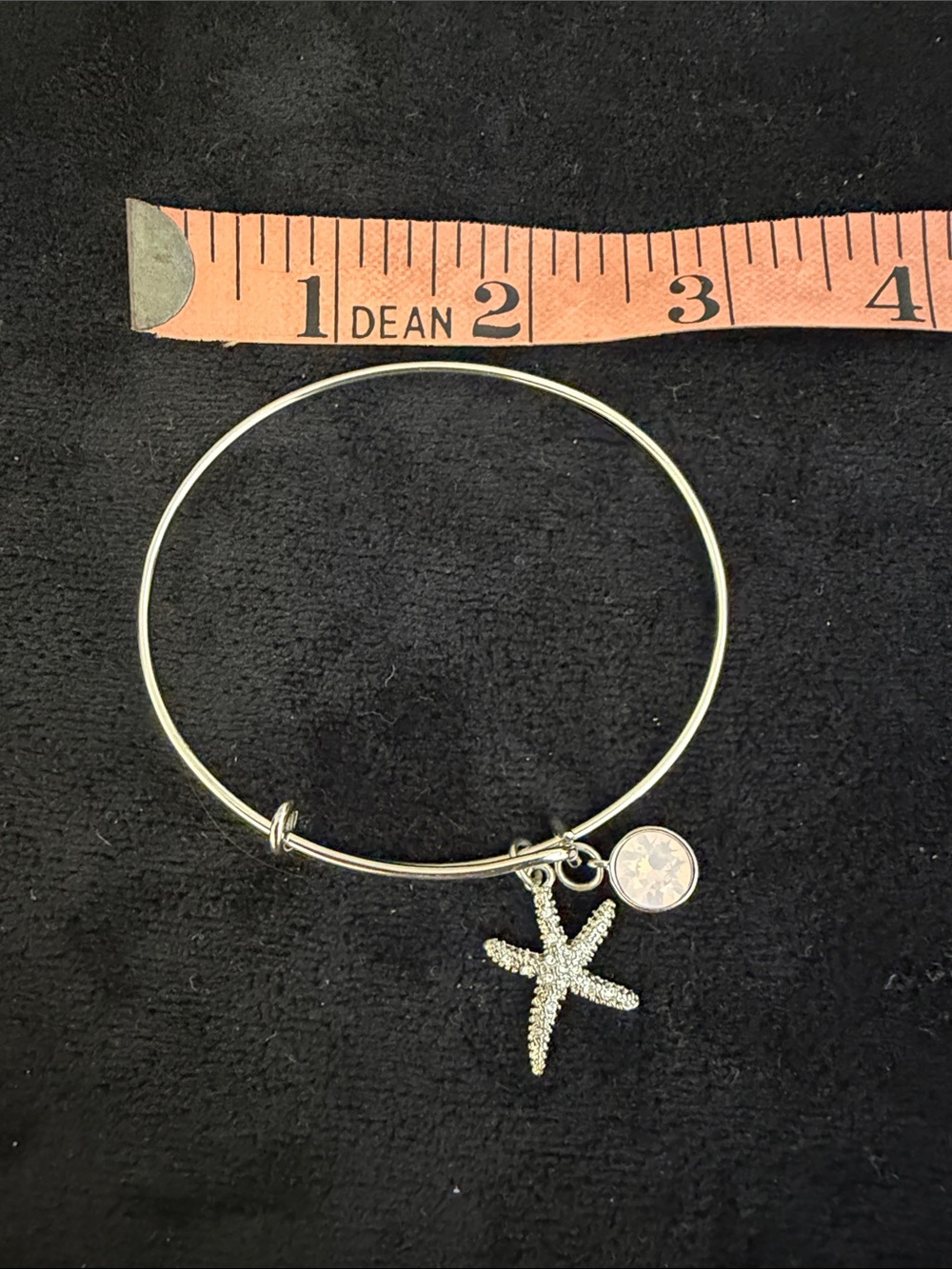 Silver Starfish Charm Bangle Bracelet featuring Swarovski Crystal